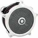 The Super Gas Air Cleaner features a versatile design that accepts interchangeable faceplates design matched to Performance Machine wheels. A K&N Filter behind a stainless steel wire mesh screen allow high volume air flow resulting in increased horsepower. The Super Gas Air Cleaner is CNC-Machined from billet aluminum with built-in crank case breathers and comes with chrome hardware. Universal Air Cleaners and Faceplates are available in Chrome and Contrast Cut finishes.