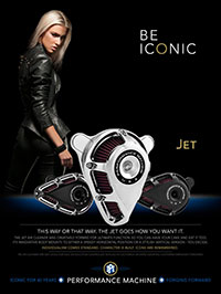 Advertisement for the PM JET Custom Harley-Davidson Motorcycle Air Cleaner