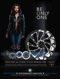 Advertisement for the PM DEL REY Custom Motorcycle Wheel