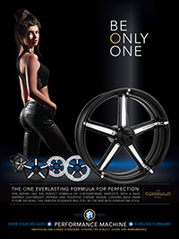 Advertisement for the PM FORMULA Custom Motorcycle Wheel