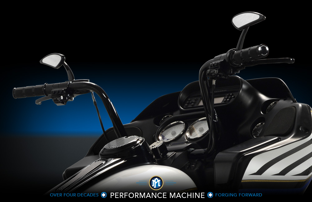 Black Performance Machine PM Torque Mirrors Pair Harley Bobber Chopper Custom HD
